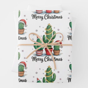 Merry Christmas Cactus Tree Festive Xmas Lights Wrapping Paper Sheets