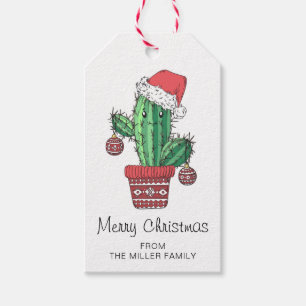 Merry Christmas Cactus With Decorations   Holidays Gift Tags