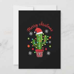 Merry Christmas Cactus With Santa Hat Light Funny Invitation