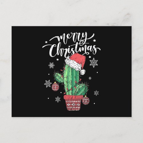 Merry Christmas Cactus With Santa Hat Light Funny  Postcard