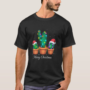Merry Christmas Cactus Xmas Trees Lights Santa Cac T-Shirt