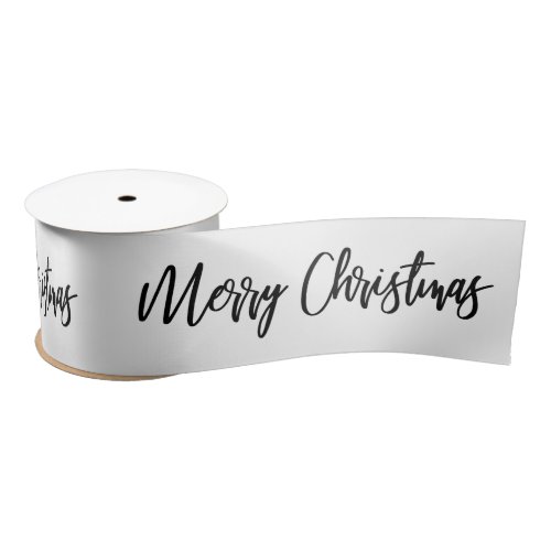 Merry Christmas Calligraphy Black White Holiday Satin Ribbon