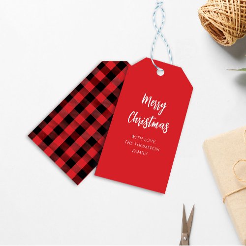 Merry Christmas Calligraphy Buffalo Check  Gift Tags