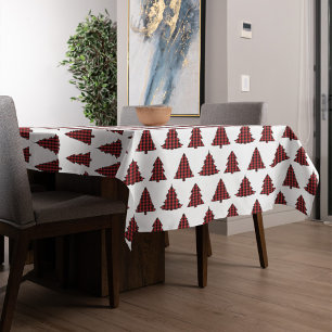 Merry Christmas Calligraphy Buffalo Check Pattern Tablecloth