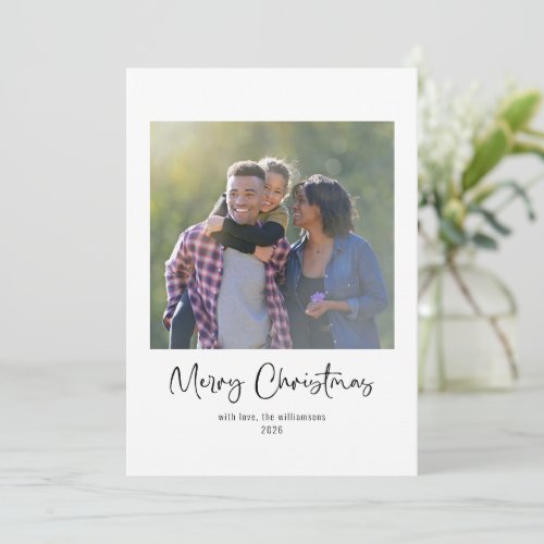 Merry Christmas Calligraphy Custom Message Photo Holiday Card