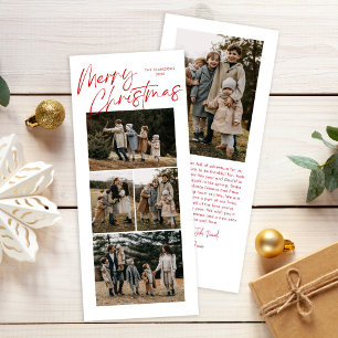 Merry Christmas Calligraphy Five Slim Photo Holiday Card