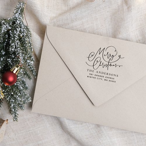 Merry Christmas Calligraphy Flourish Address Rubber Stamp