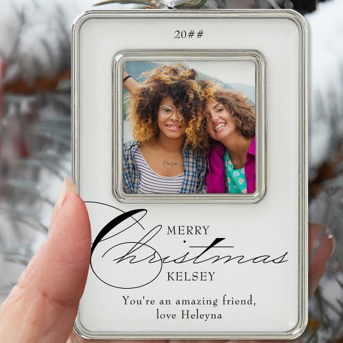 Merry Christmas Calligraphy Friend Photo Christmas Ornament