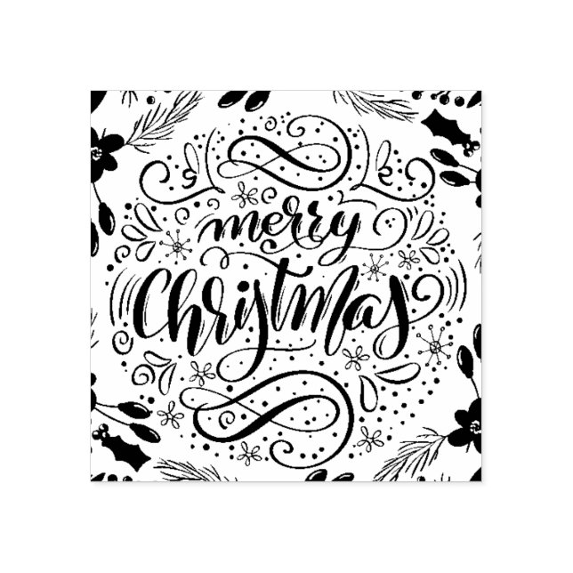 Merry Christmas Calligraphy Holiday Card Gift Rubber Stamp (Imprint)