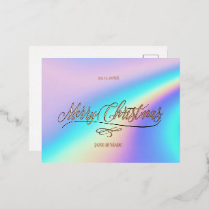 Merry Christmas Calligraphy Holographic Foil Holiday Postcard