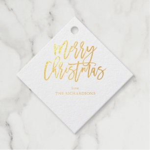 Merry Christmas Calligraphy Name Gold 2 Foil Favor Tags