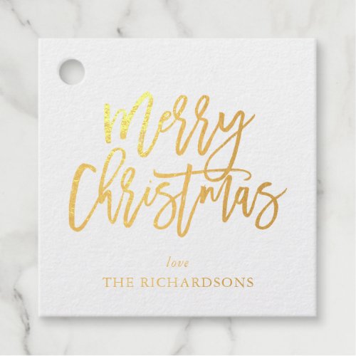 Merry Christmas Calligraphy Name Gold 3 Foil Favor Tags
