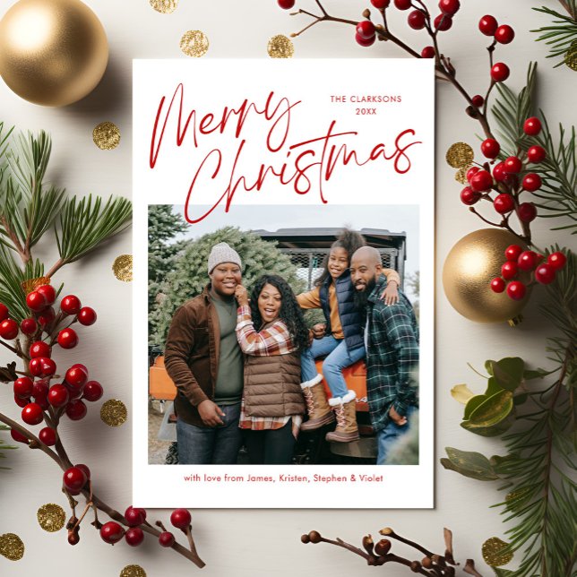 Merry Christmas Calligraphy Photo Magnetic Card (Creator Uploaded)