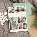 Merry Christmas Calligraphy Photo Sage Green Gold Foil Holiday Card<br><div class="desc">An elegant and minimalist Christmas Holiday Cards with six personalized family photos and a gold foil calligraphy lettering saying "Merry Christmas".</div>