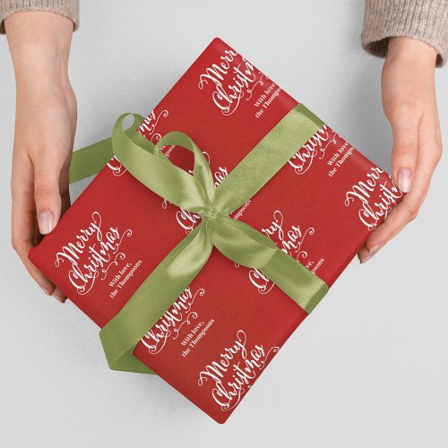 Merry Christmas Calligraphy Red and White Wrapping Paper Sheets