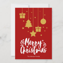 Merry Christmas Calligraphy Red Christmas Card