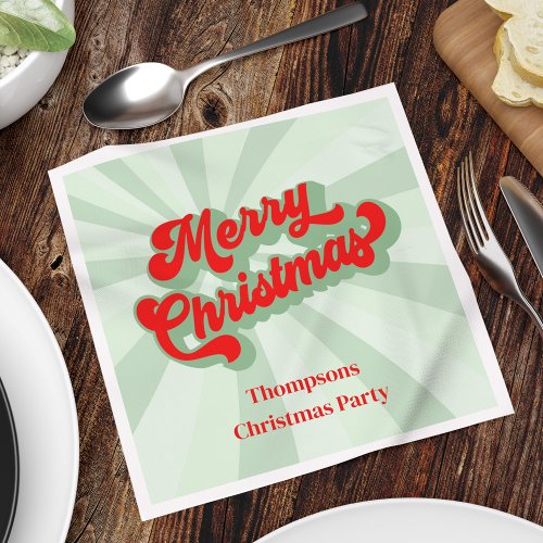 Merry Christmas Calligraphy Red Green Whimsical  Napkins