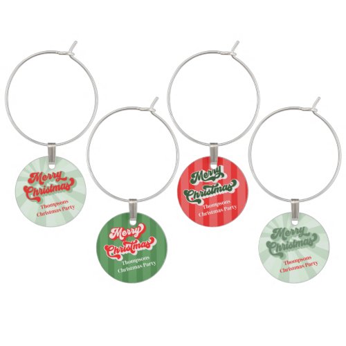 Merry Christmas Calligraphy Red Green Whimsical  Wine Charm