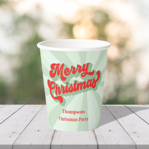 Merry Christmas Calligraphy Retro Script Red Green Paper Cups