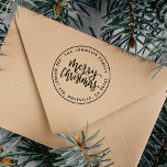 Merry Christmas Calligraphy Round Return Address Rubber Stamp<br><div class="desc">The perfect addition to your holiday mail! The Merry Christmas Calligraphy Round Return Address stamper features hand-lettered script calligraphy, round typography, and a circle border. A classic design with a modern twist! Add your custom wording by clicking on "Personalize this template". For more advanced changes (like fonts and placement), select...</div>