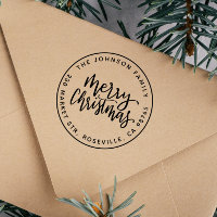 Merry Christmas Calligraphy Round Return Address