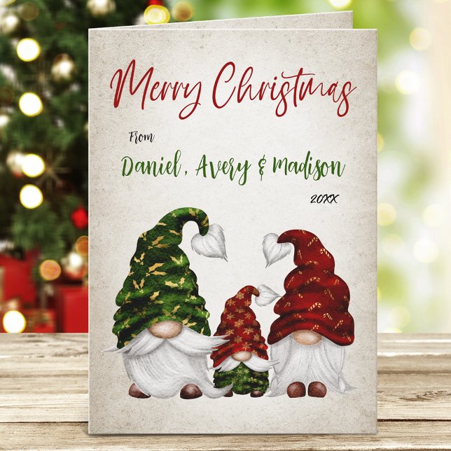 Merry Christmas Calligraphy Rustic Gnome Family Holiday Card (Available in high quality print or digital download for quick text messaging, email or self print.)