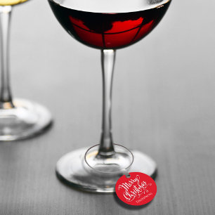 Merry Christmas Calligraphy Script Colorful Whimsy Wine Charm