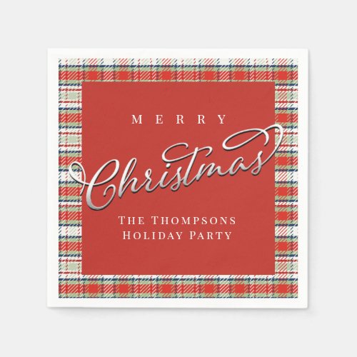 Merry Christmas Calligraphy Script Cute Red Plaid Napkins