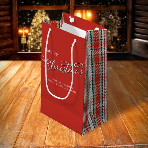 Merry Christmas Calligraphy Script Cute Red Plaid Small Gift Bag
