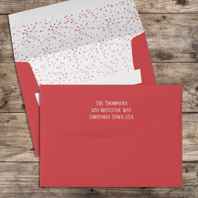 Merry Christmas Calligraphy Script Matching 5x7 En Envelope (Simple red speckled envelope with return address printed on the backflap)