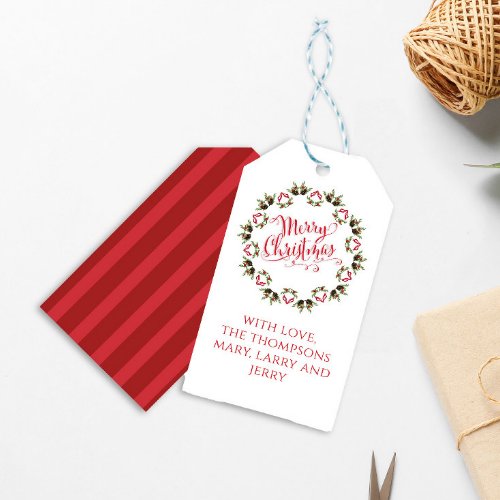 Merry Christmas Calligraphy Script Modern Wreath  Gift Tags