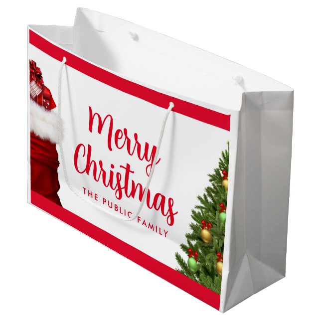 Merry Christmas Calligraphy Script Name Template Large Gift Bag (Front Angled)