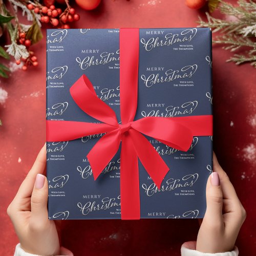 Merry Christmas Calligraphy Script Navy Blue Cute Wrapping Paper