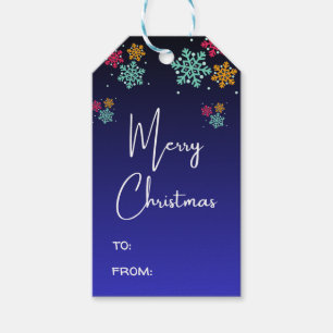 Merry Christmas Calligraphy Script Navy Blue Plaid Gift Tags