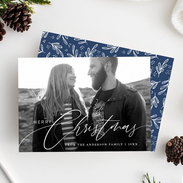 Merry Christmas Calligraphy Script Overlay Photo Holiday Card (Creator Uploaded)