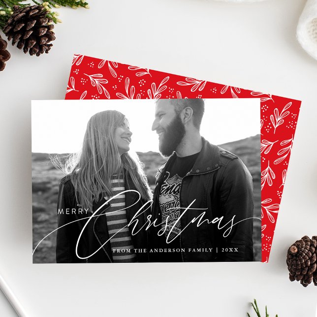 Merry Christmas Calligraphy Script Overlay Photo Holiday Card (Creator Uploaded)