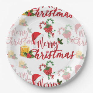 Merry Christmas Calligraphy Script Paper Plates