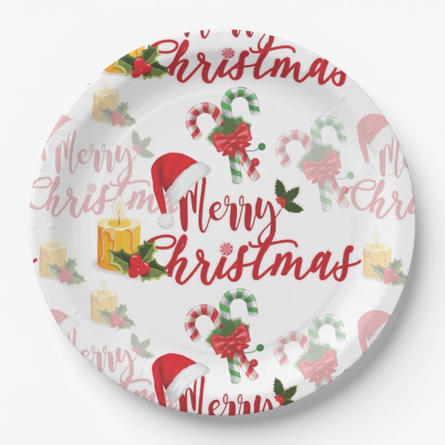 Merry Christmas Calligraphy Script Paper Plates (Front)