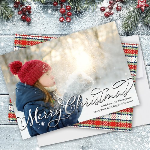 Merry Christmas Calligraphy Script Red Plaid Holiday Card