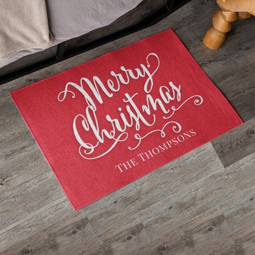 Merry Christmas Calligraphy Script Red Simple Rug