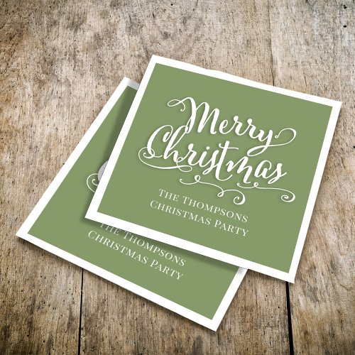 Merry Christmas Calligraphy Script Simple Green Napkins