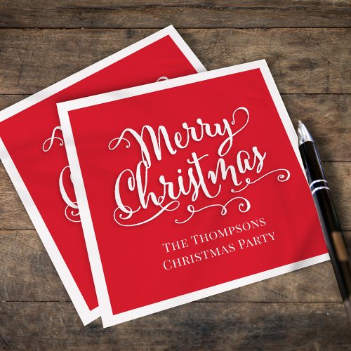 Merry Christmas Calligraphy Script Simple Red Napkins