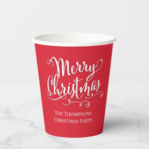 Merry Christmas Calligraphy Script Simple Red Paper Cups