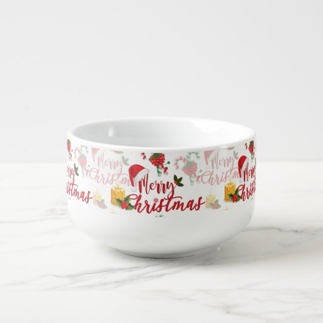 Merry Christmas Calligraphy Script Soup Mug (Front)