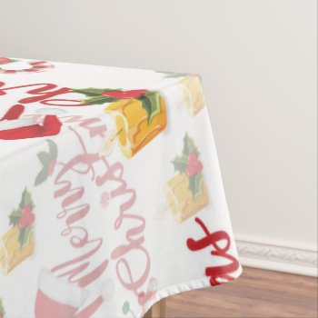 Merry Christmas Calligraphy Script Tablecloth by ChristmaSpirit at Zazzle