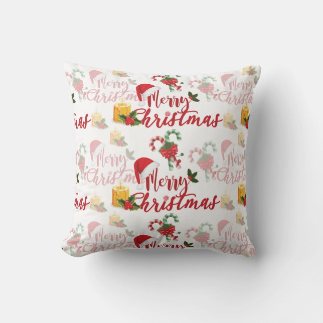 Merry Christmas Calligraphy Script Throw Pillow (Front)