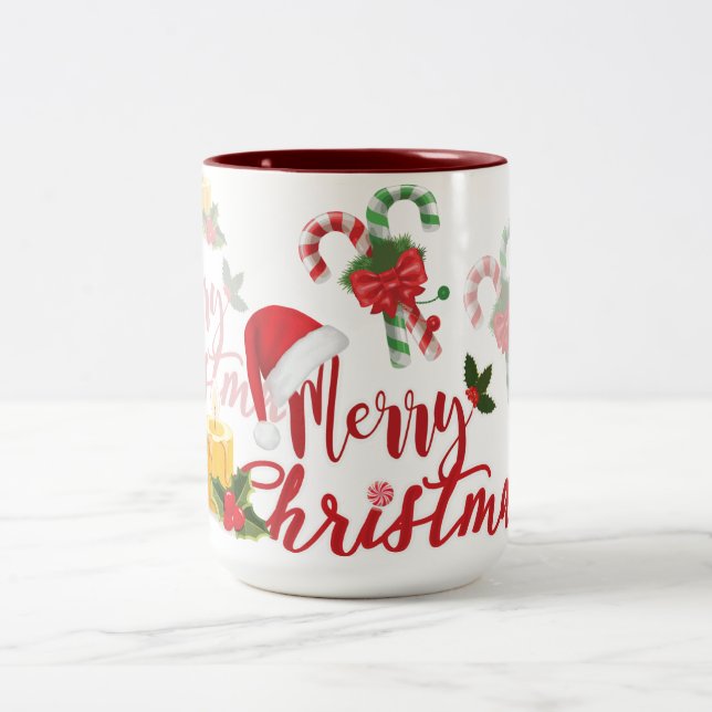 Merry Christmas Calligraphy Script Two-Tone Coffee Mug (Center)