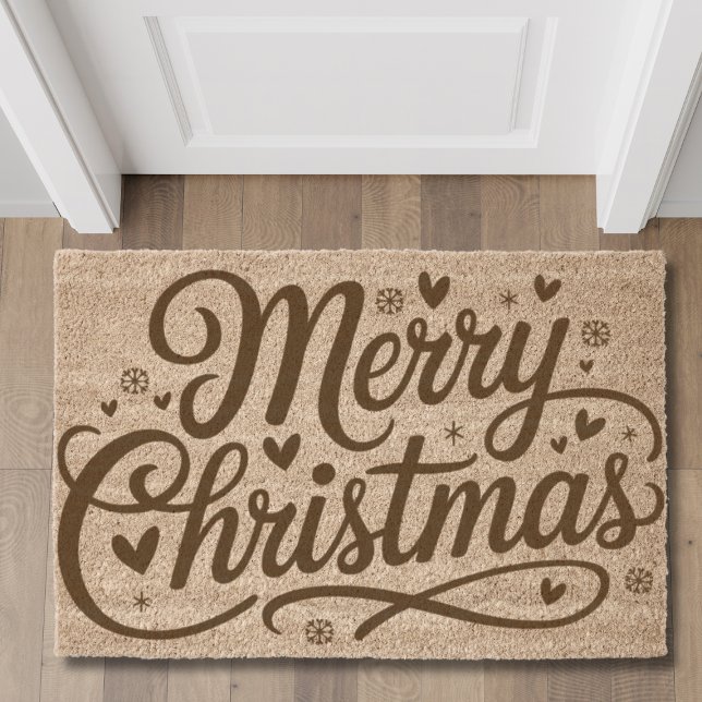 Merry Christmas Calligraphy Script Typography Fiber Doormat (Creator Uploaded)