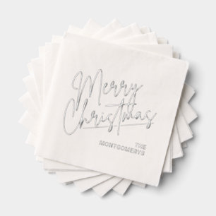 Merry Christmas Calligraphy Silver Foil Napkins