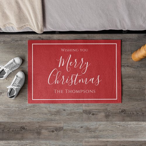 Merry Christmas Calligraphy Simple Cute Red Doormat